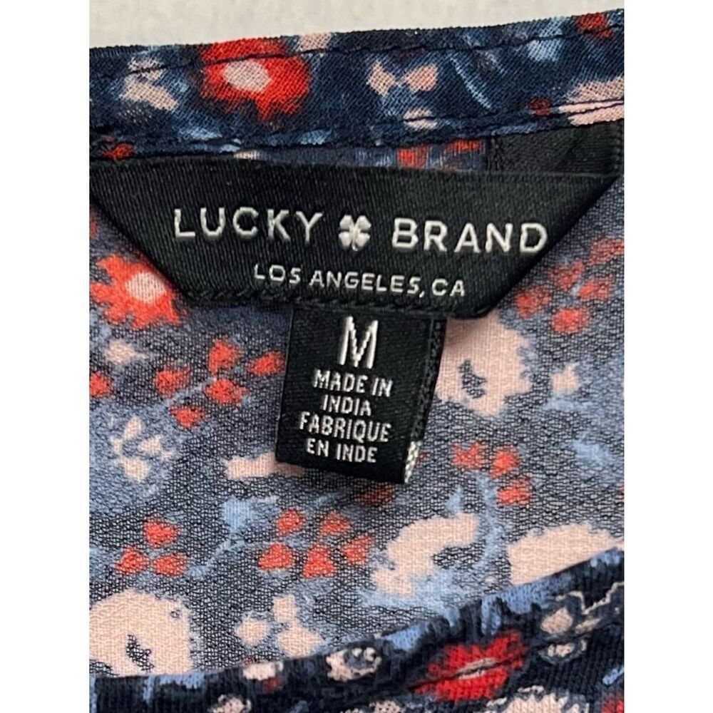 Lucky Brand Blouse Womens Size M Navy Blue Pink Floral Flutter Sleeve Boho - Picture 5 of 7
